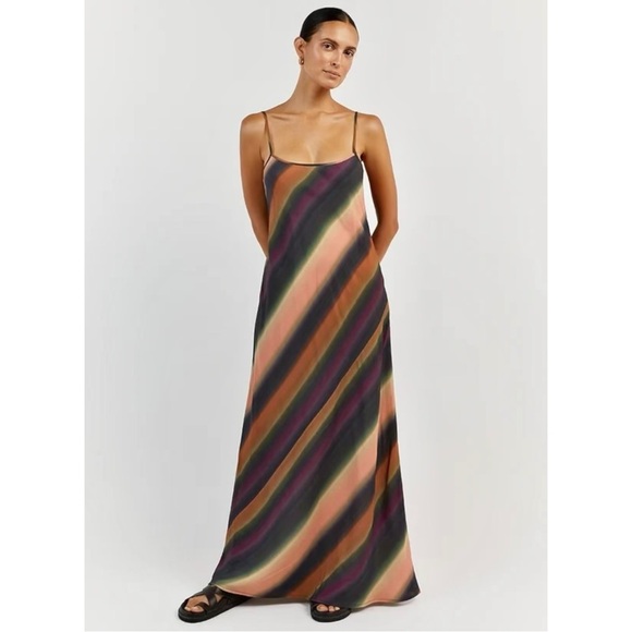 NWT DISSH Lulu Ombre Purple Green Orange Spaghetti Strap Slip On Maxi Dress - Picture 3 of 13
